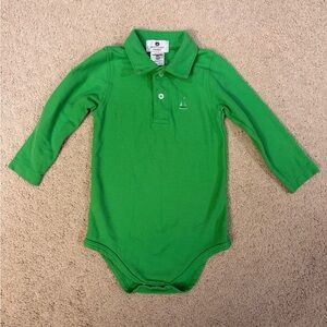 Nantucket Kids Polo Onesie 12-18M Green Pima Cotton Preppy Long Sleeve EUC